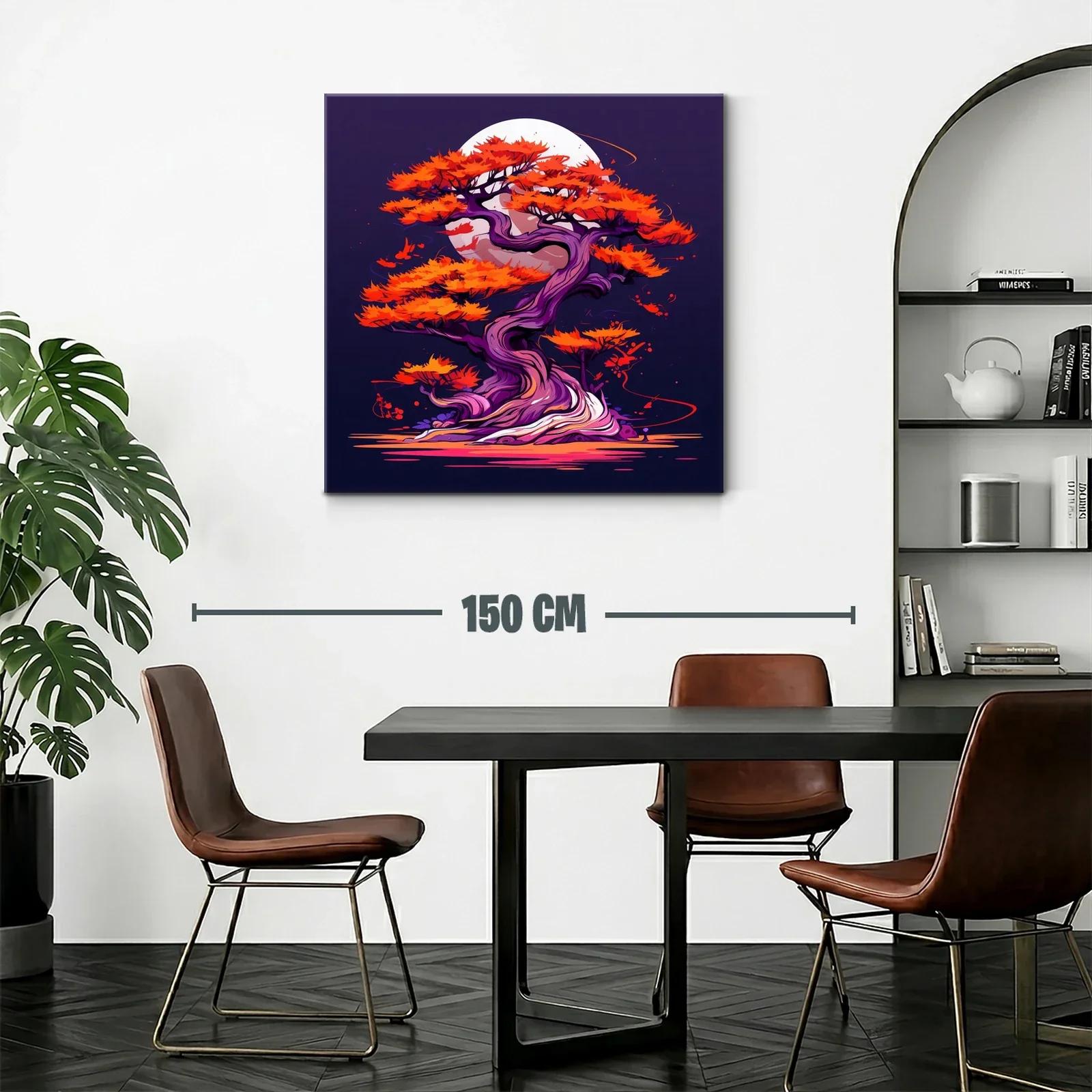 Árbol Bonsái en tonos vibrantes contra luna llena — miniatura 2