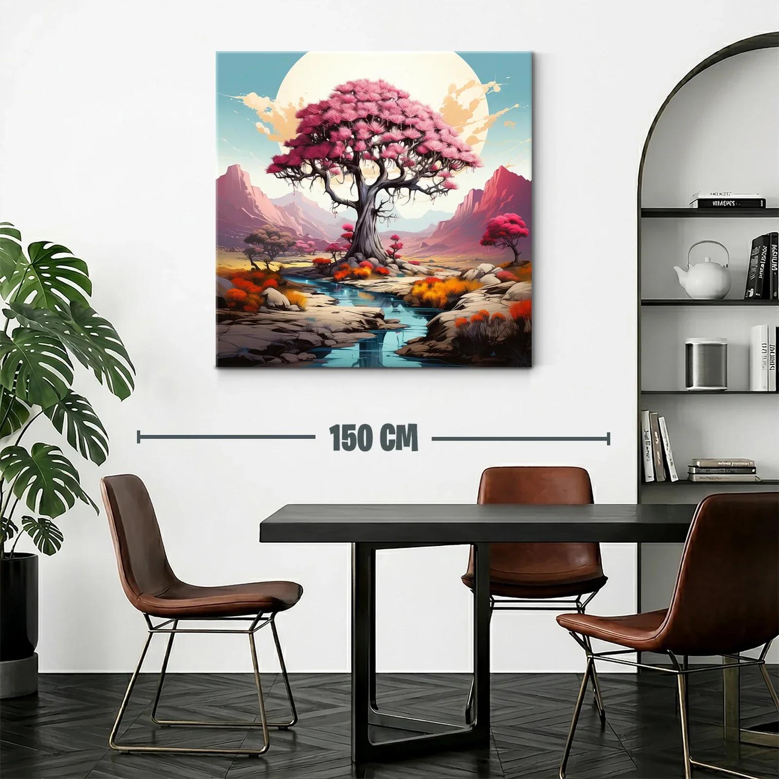 Árbol rosa en paisaje sereno con montañas al fondo — miniatura 2