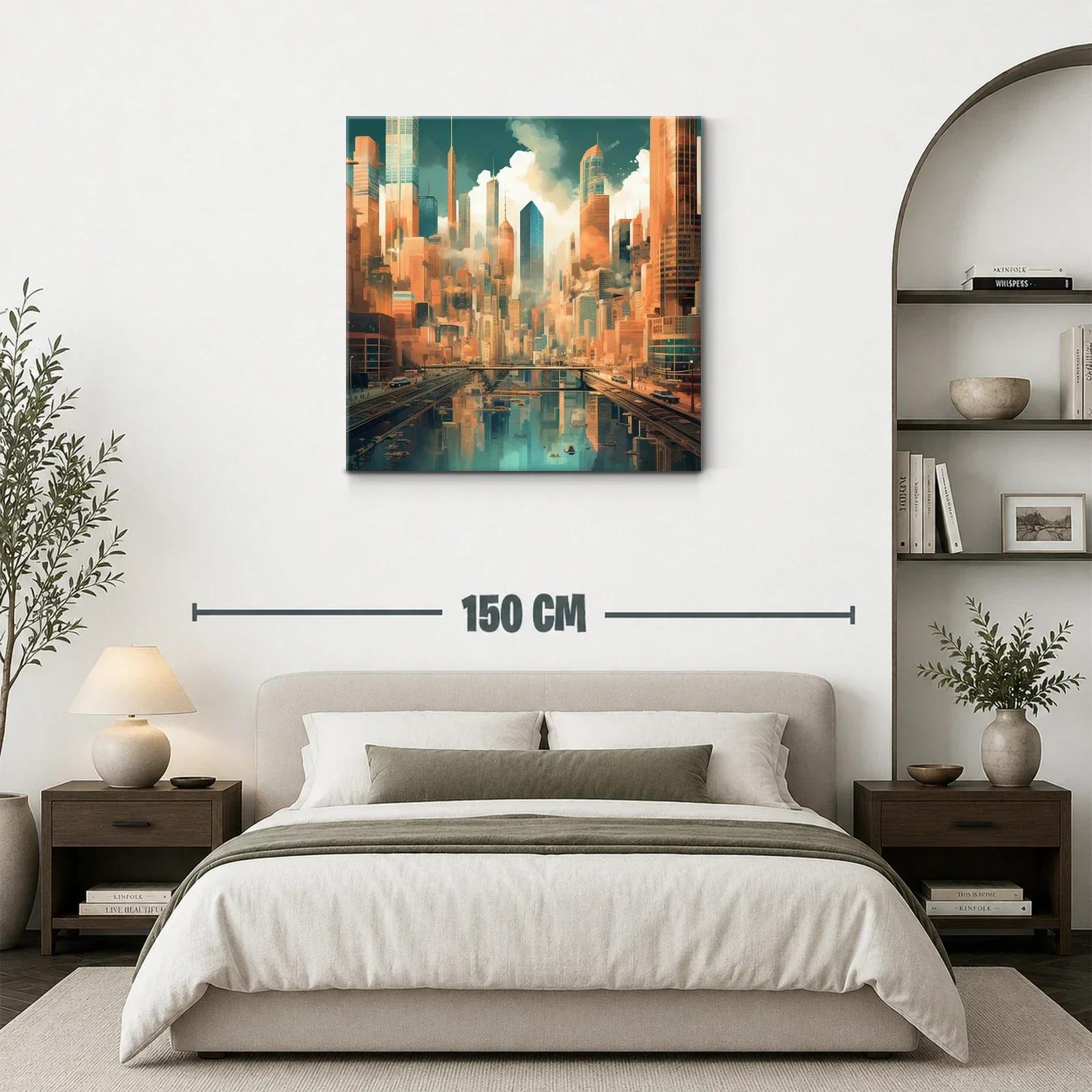 Paisaje urbano futurista con reflejos en el agua — miniatura 3