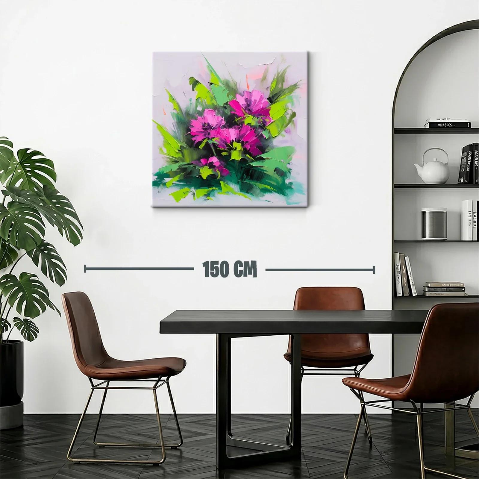 Cuadro floral vibrante con tonos fucsia y verdes intensos — miniatura 2