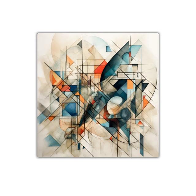 Composición moderna con formas geométricas en tonos cálidos y fríos