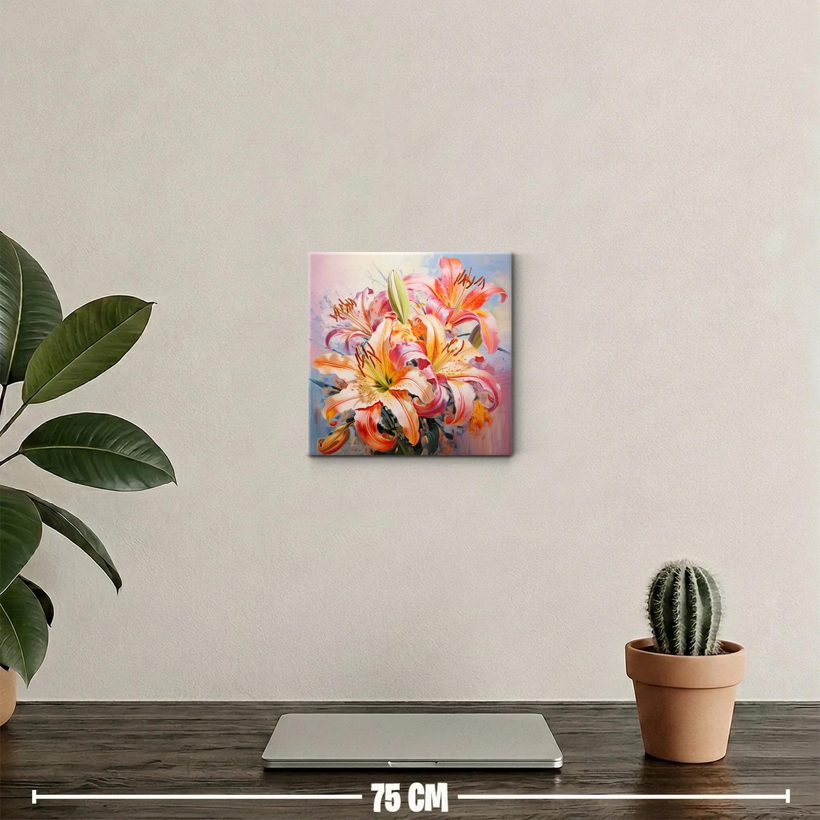 Cuadro decorativo con flores de lirio en tonos cálidos — miniatura 2