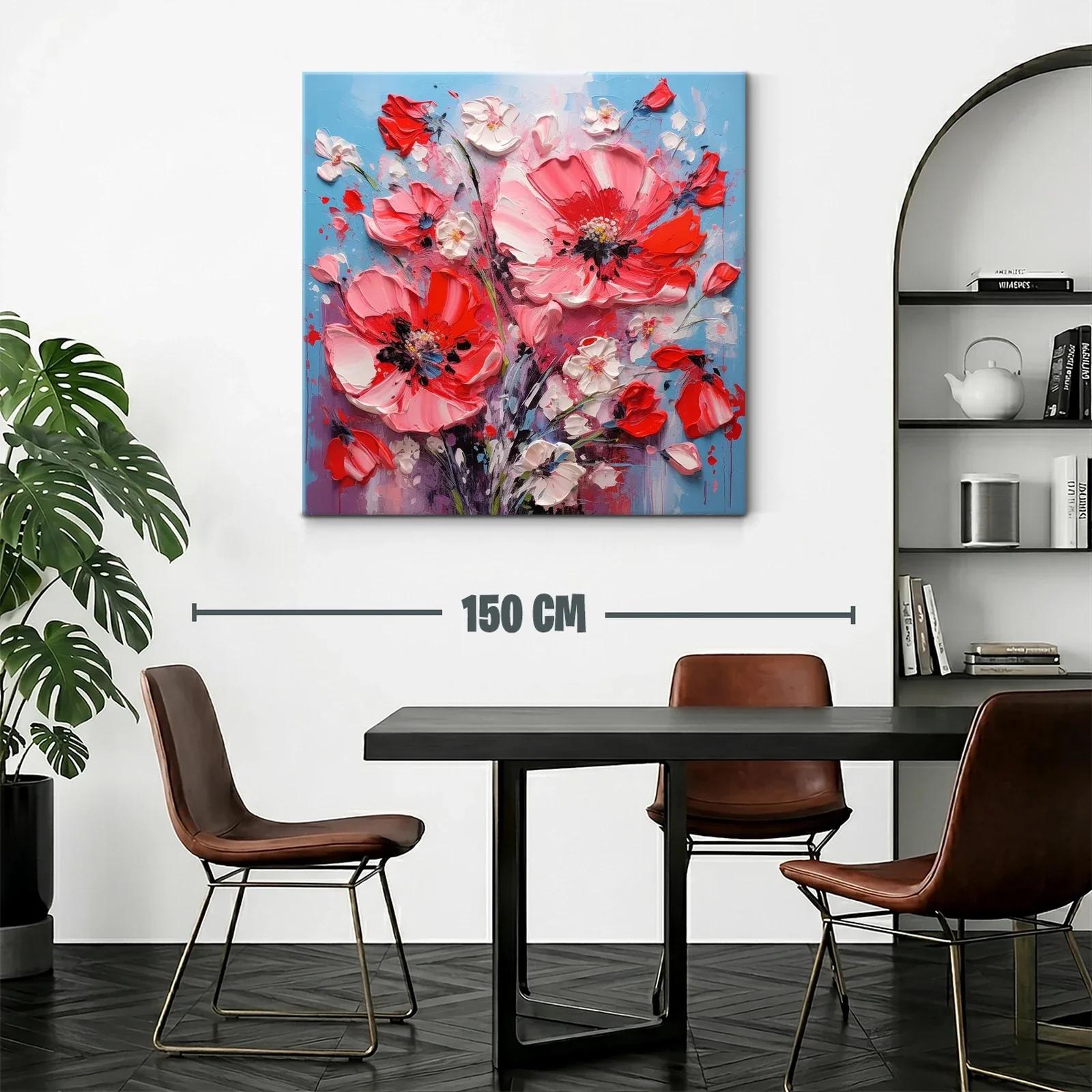 Cuadro con intenso ramo floral en vibrantes tonos rojos y rosas — miniatura 2