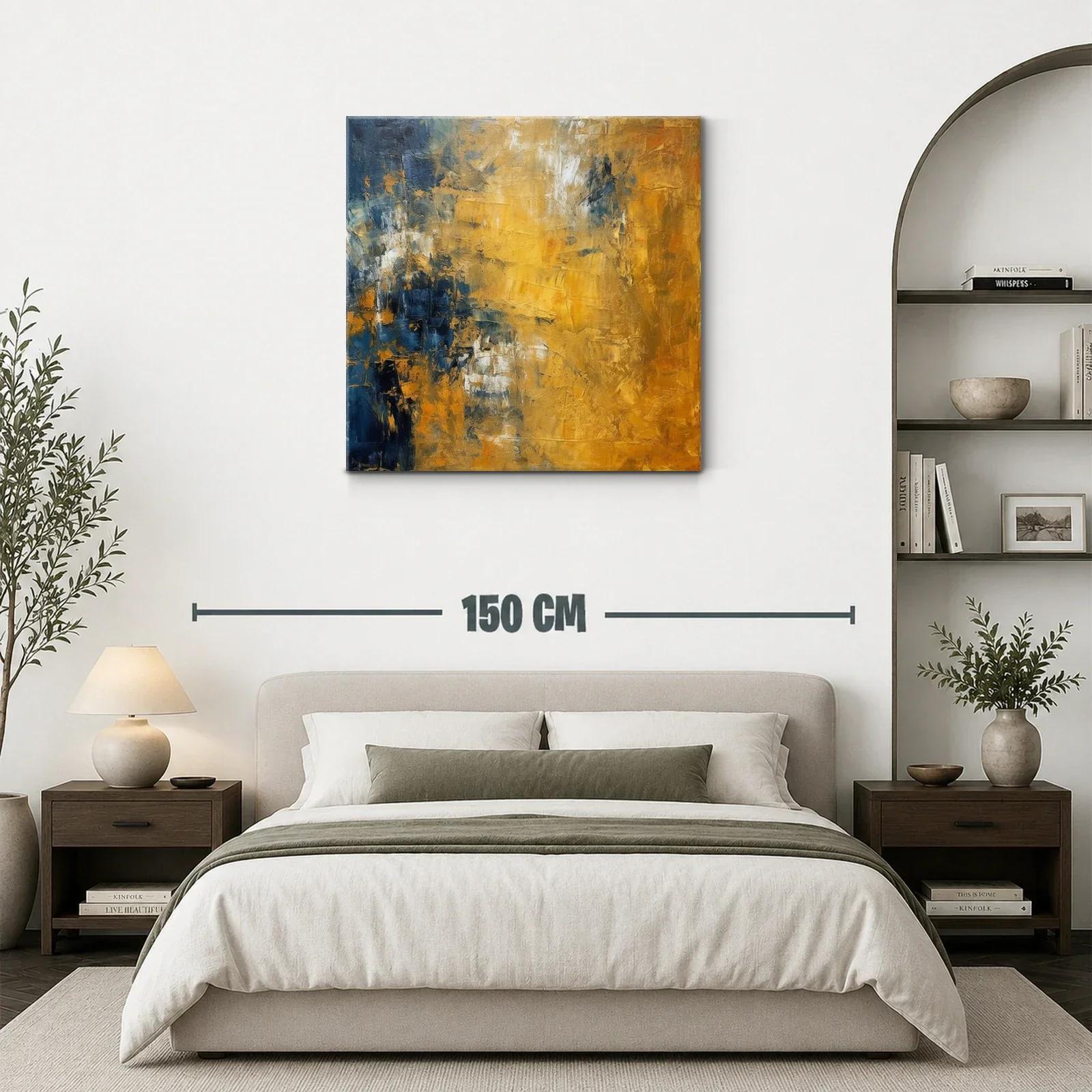 Cuadro abstracto en tonos dorados y azul profundo — miniatura 3