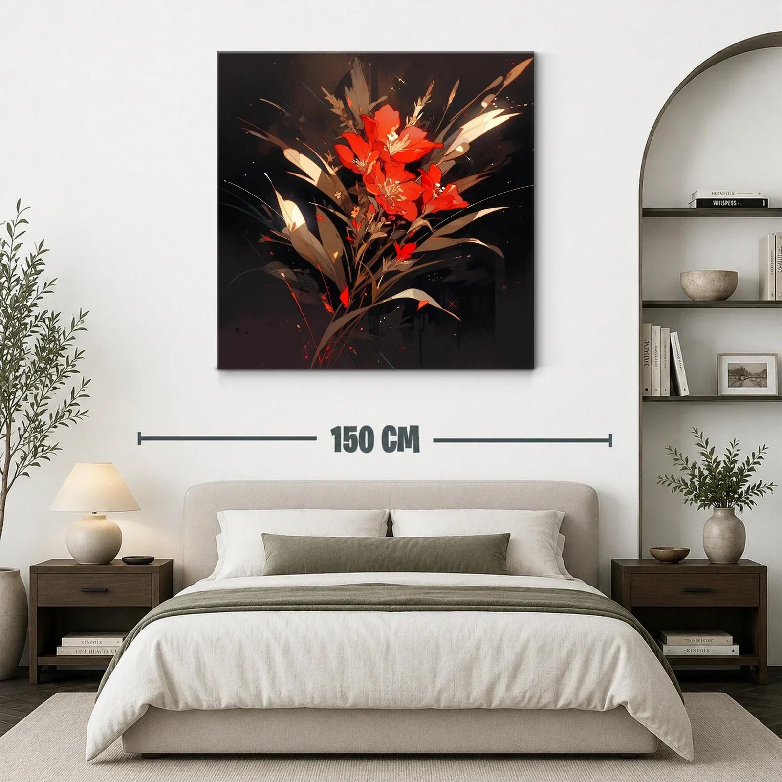 Ramo vibrante de flores rojas con fondo oscuro elegante — miniatura 3