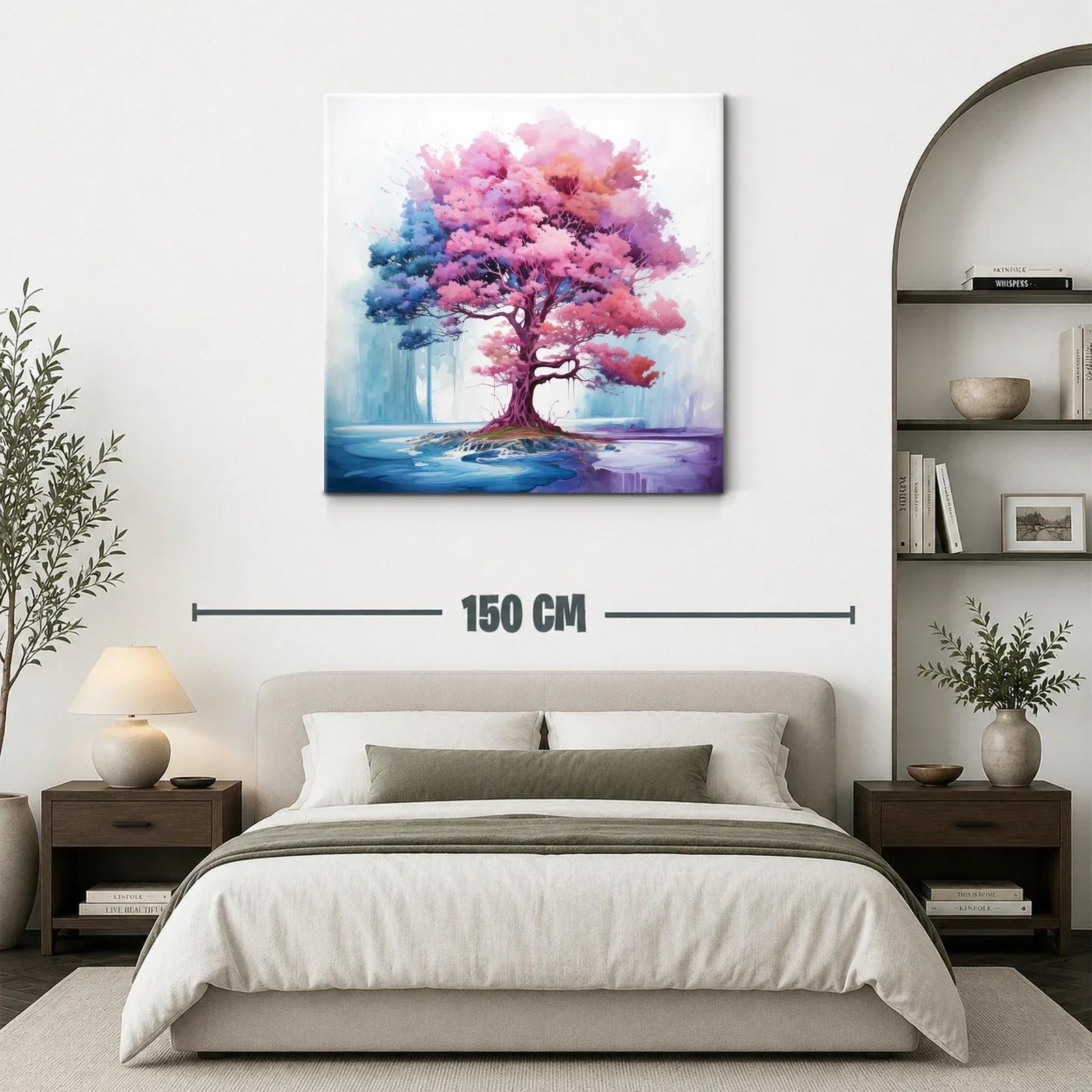 Árbol vibrante con tonos rosas y azules en paisaje onírico — miniatura 3