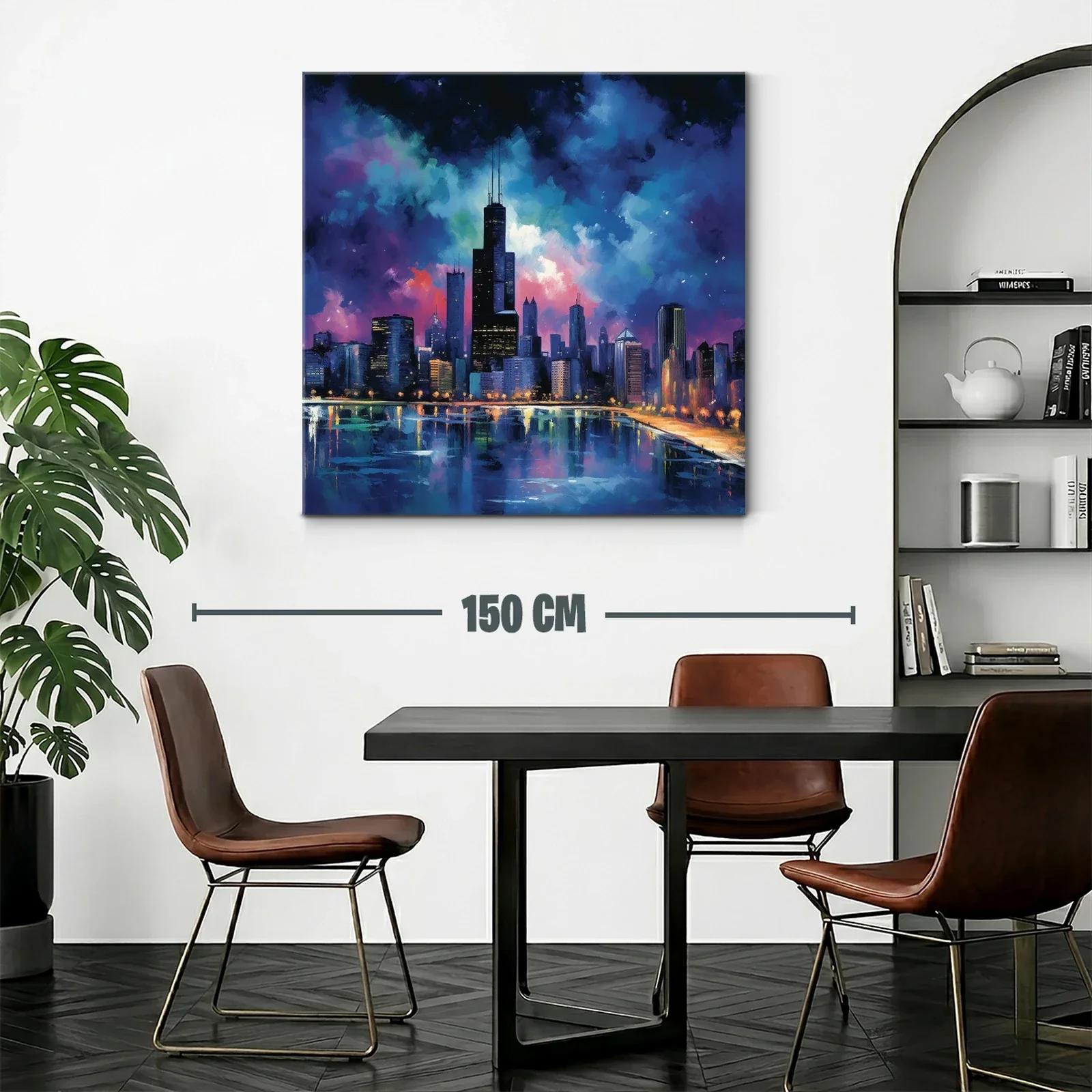 Ciudad nocturna con reflejos y cielo vibrante en azul y púrpura — miniatura 2