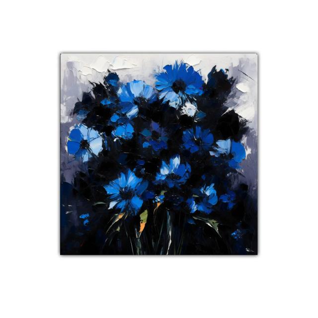 Ramo de flores azules vibrantes sobre fondo oscuro