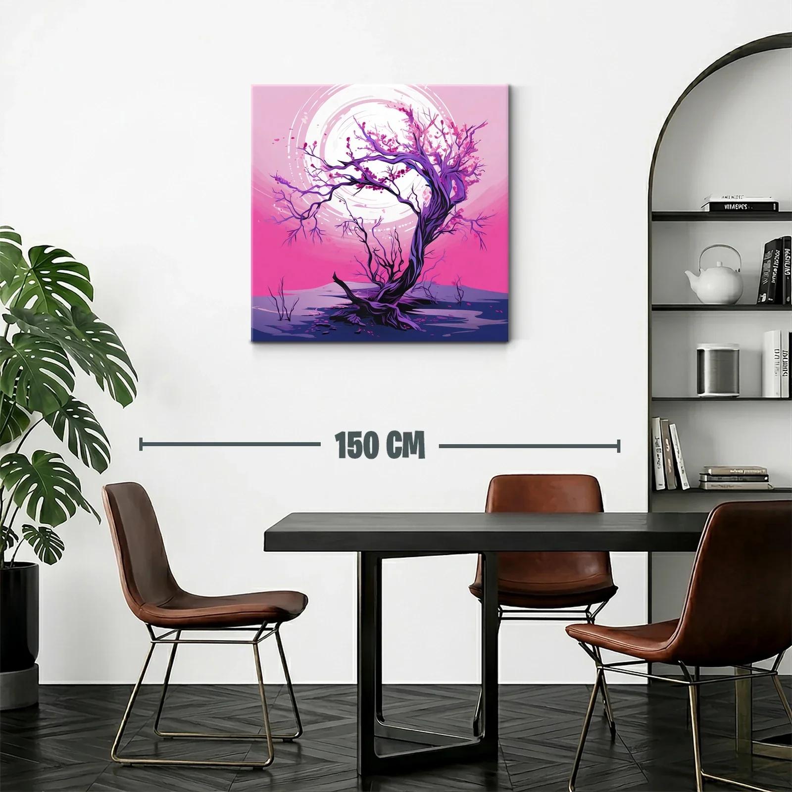 Árbol en flor con luna llena en tonos fucsia y violeta — miniatura 2