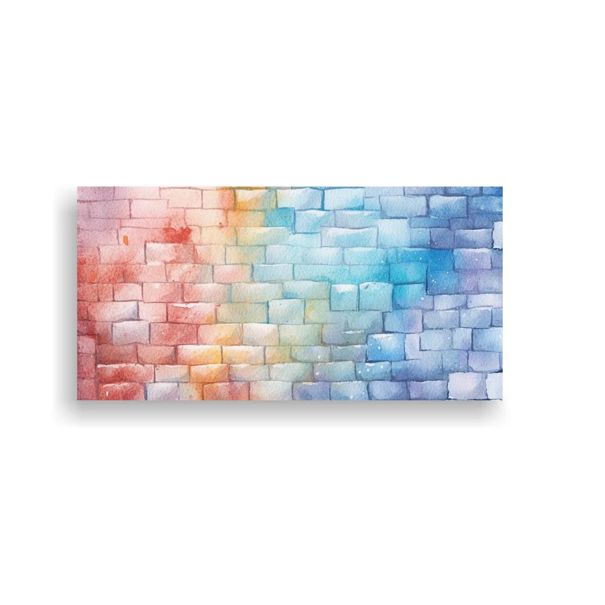 Cuadro pared de ladrillos en acuarela con tonos degradados