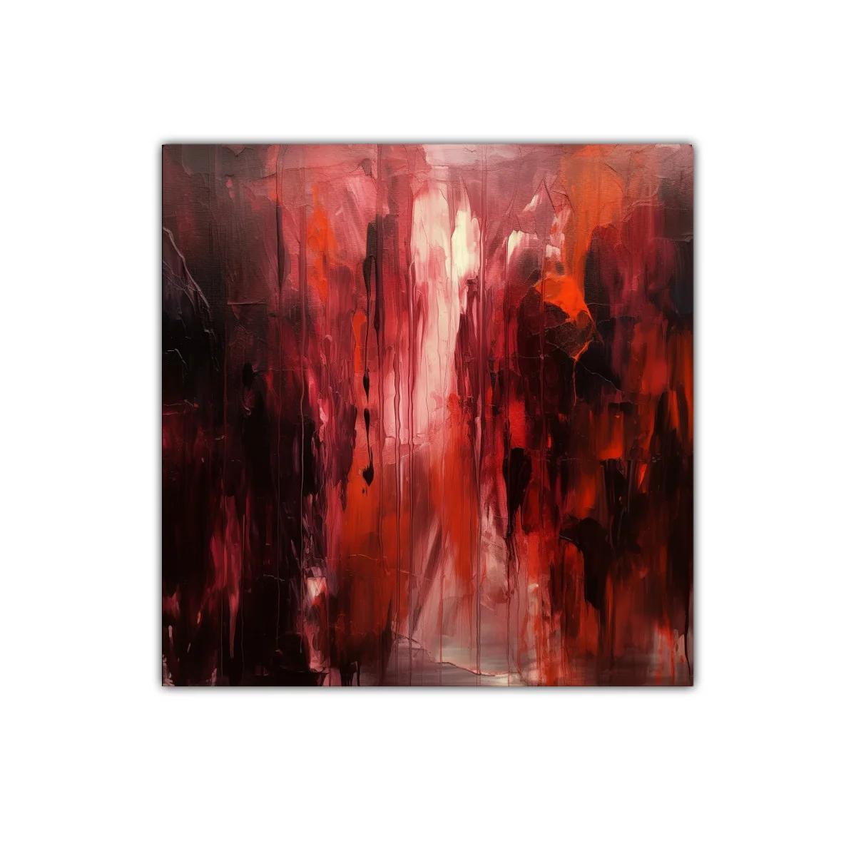 Cuadro abstracto en tonos rojos y burdeos vibrantes