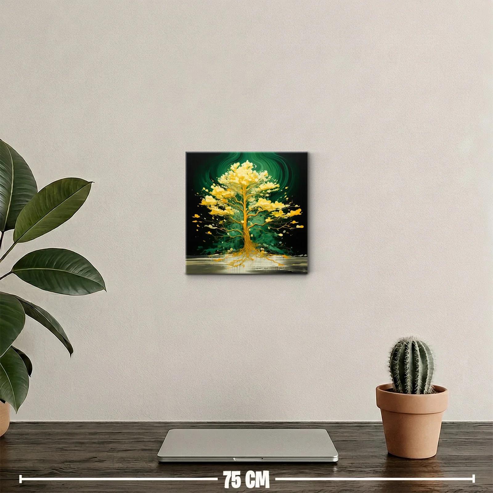 Árbol luminoso con tonos dorados sobre fondo verde oscuro — miniatura 2