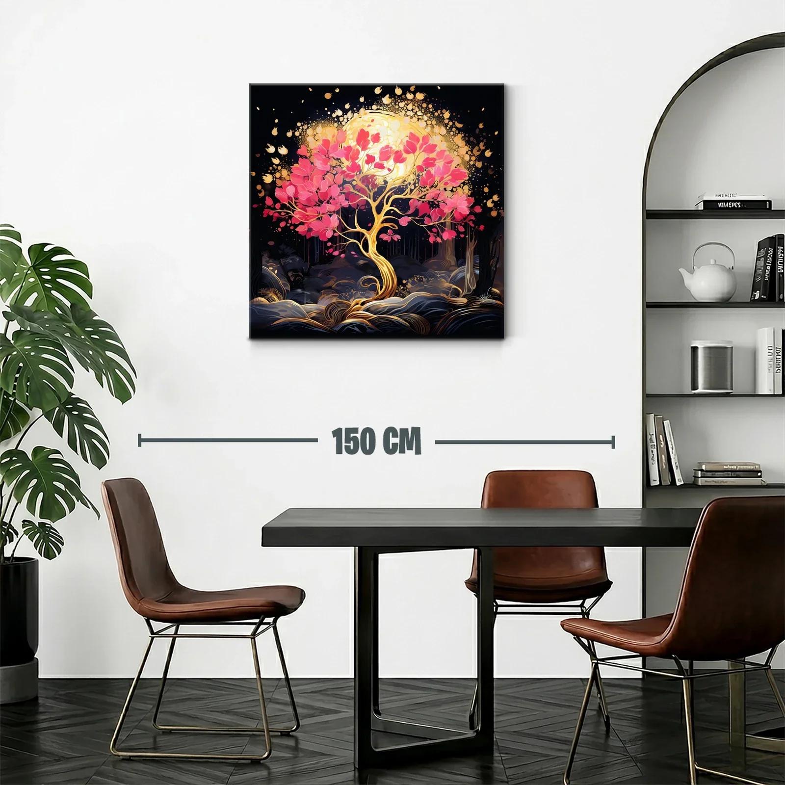Árbol dorado con hojas rosas y luz resplandeciente — miniatura 2