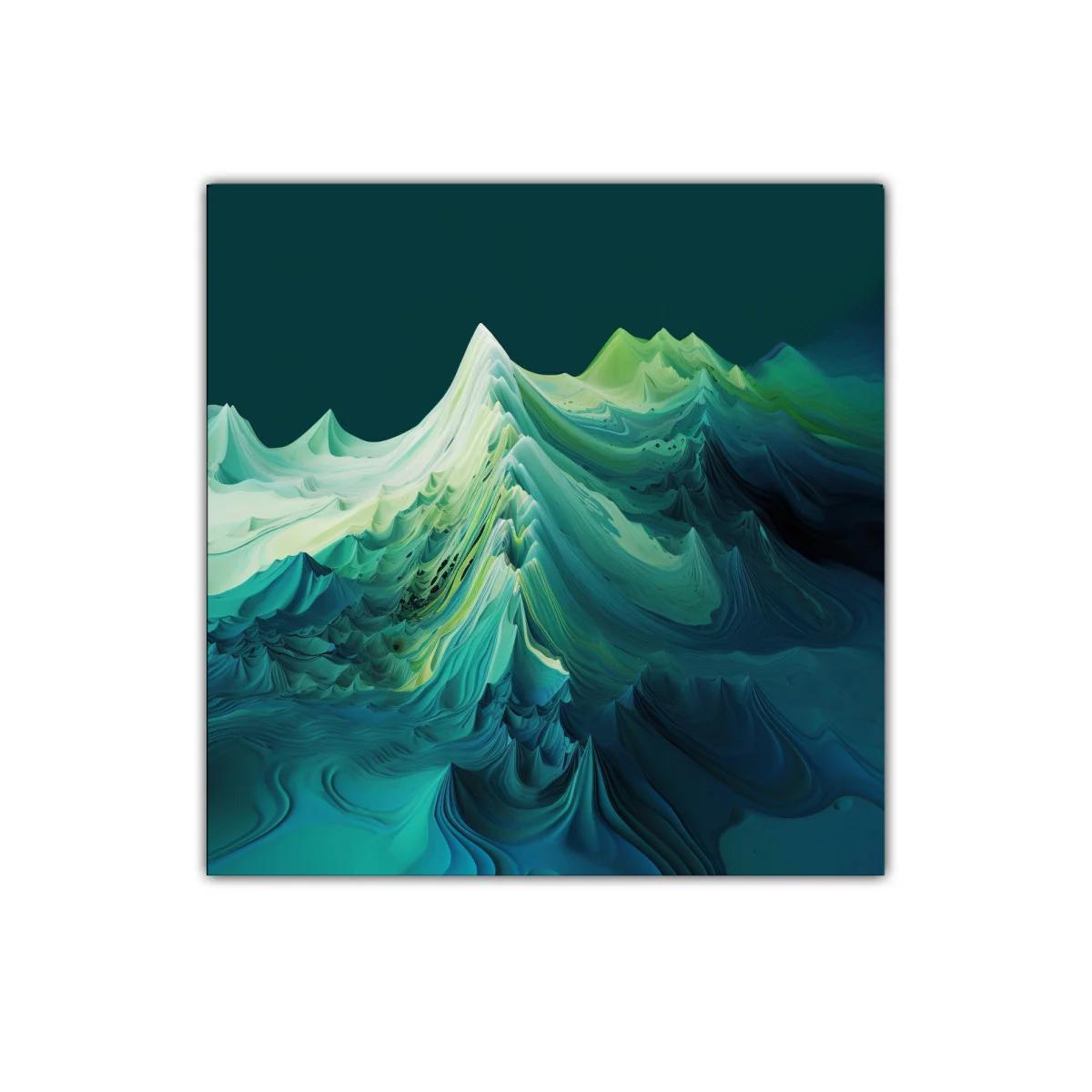 Paisaje abstracto en tonos verdes y azules profundos