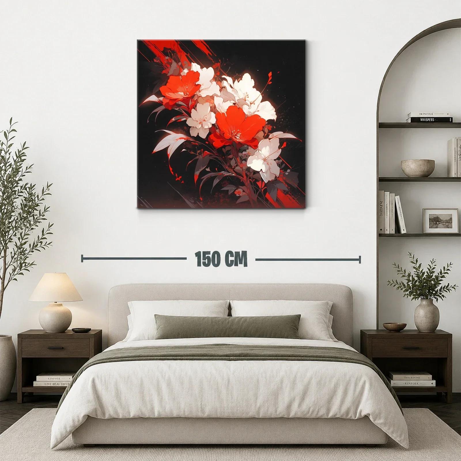 Composición floral vibrante en rojos y blancos sobre fondo oscuro — miniatura 3