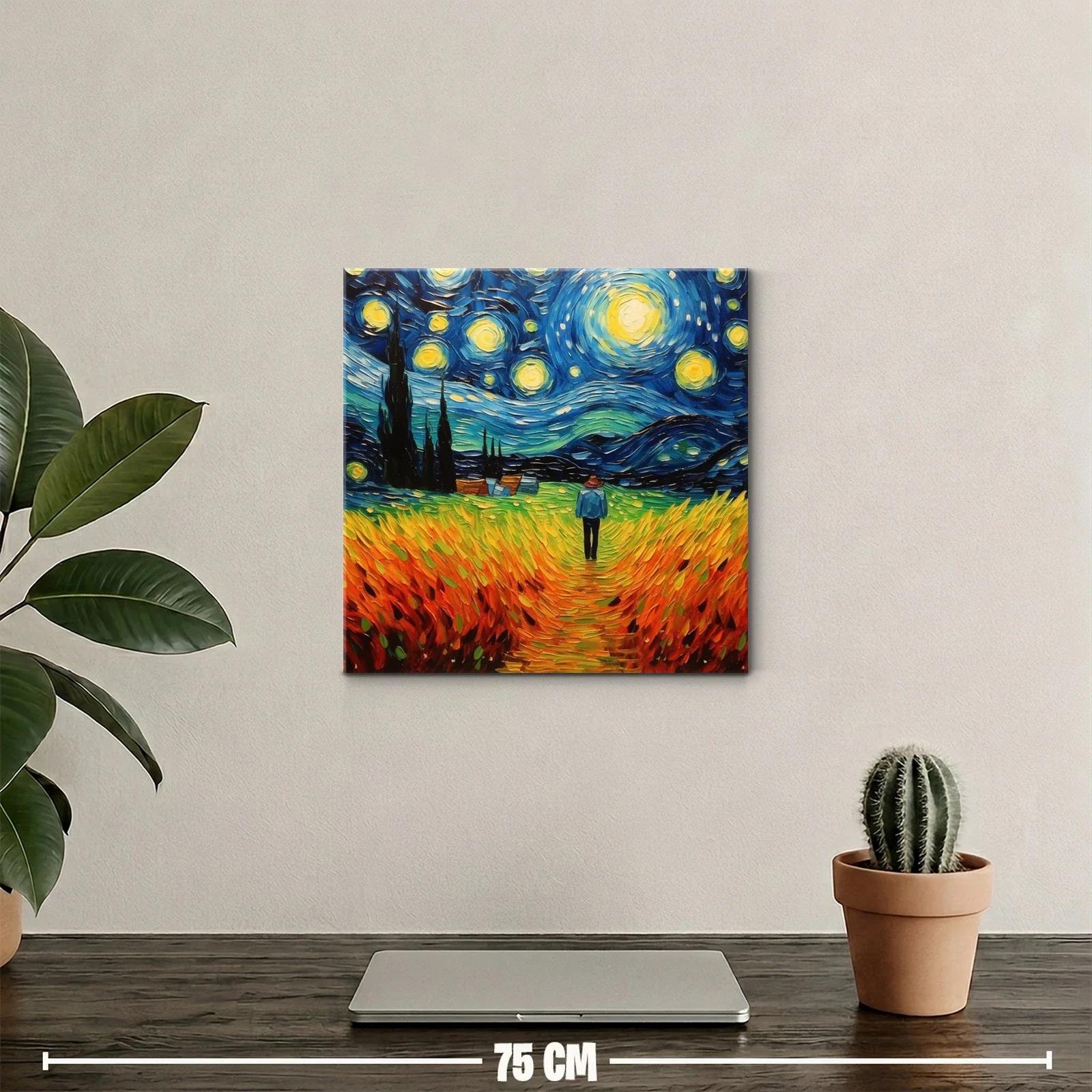 Paisaje Nocturno con Cielo Estrellado y Campo Dorado — miniatura 2