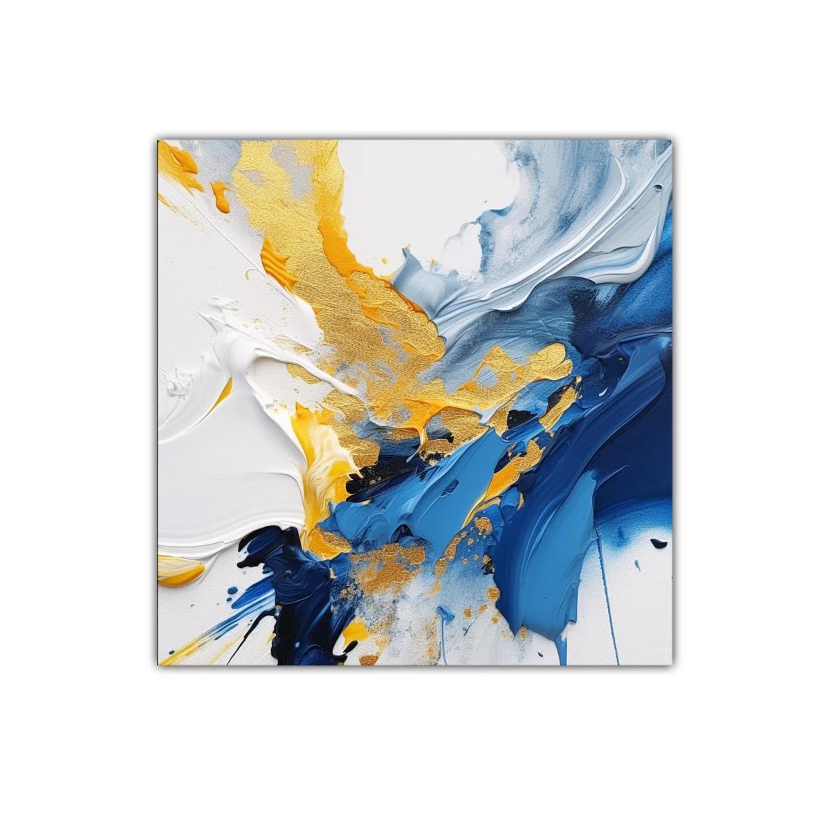 Impactante cuadro abstracto en tonos azul y dorado