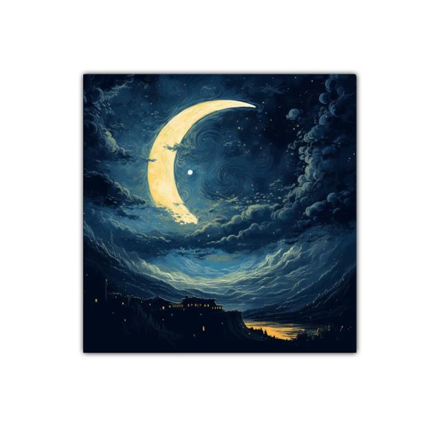 Noche mágica con luna creciente y paisaje nocturno