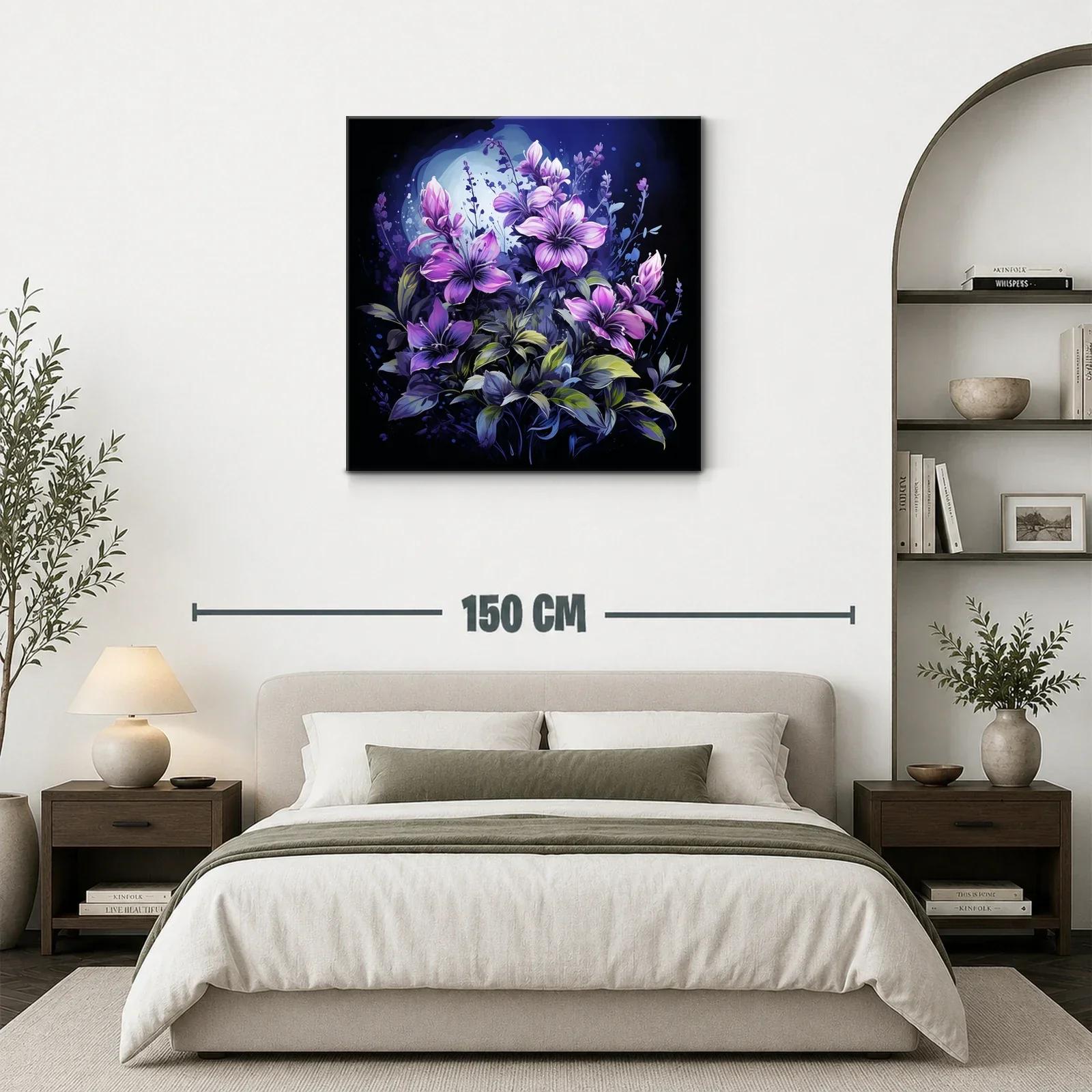 Cuadro floral con lirios violetas en fondo oscuro y luz mágica — miniatura 3