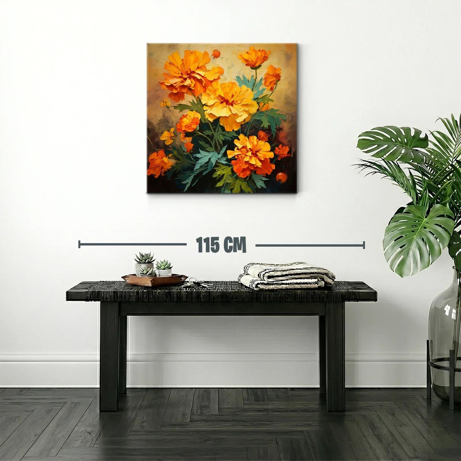 Ramo vibrante con flores naranjas y amarillas sobre fondo suave — miniatura 2