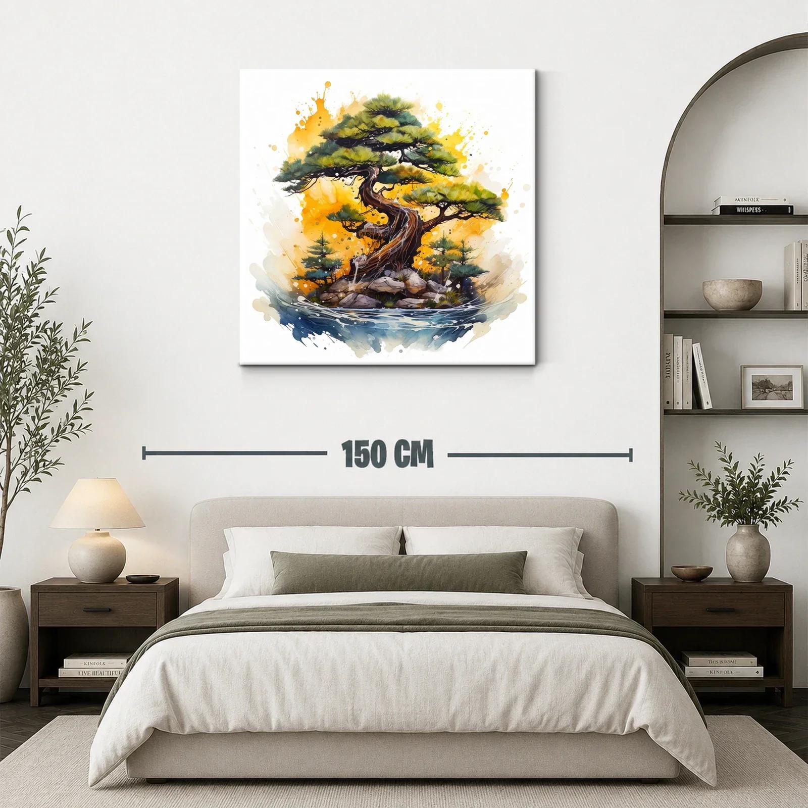 Árbol bonsái con paisaje vibrante y acuarela expresiva — miniatura 3
