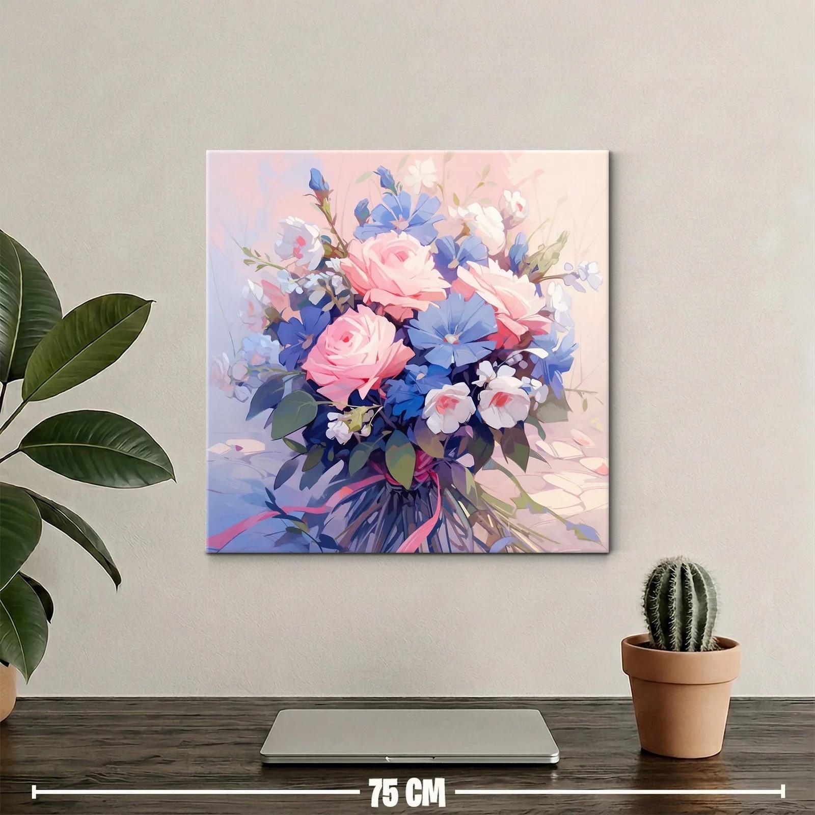 Ramo delicado de rosas rosadas y flores azules frescas — miniatura 2