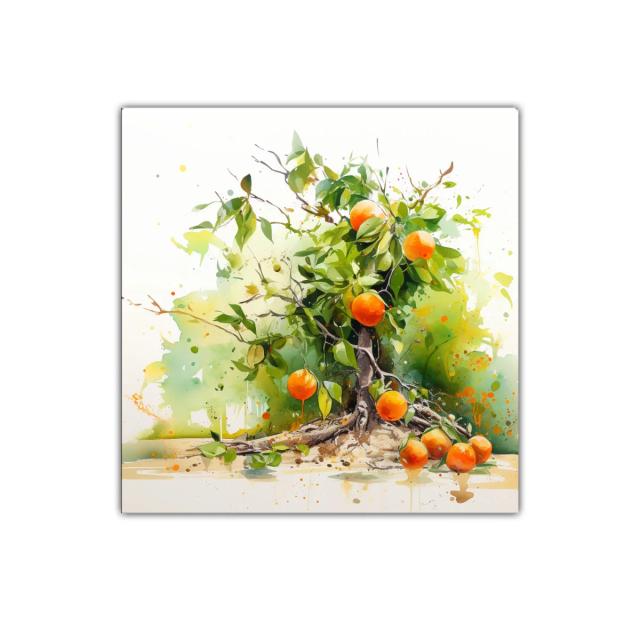 Cuadro decorativo de árbol frutal con naranjas vibrantes