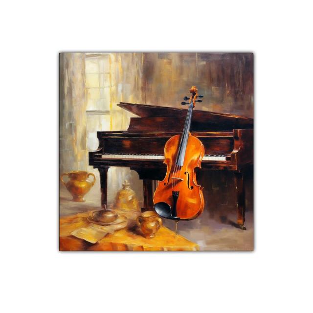 Cuadro decorativo naturaleza muerta con piano y violín