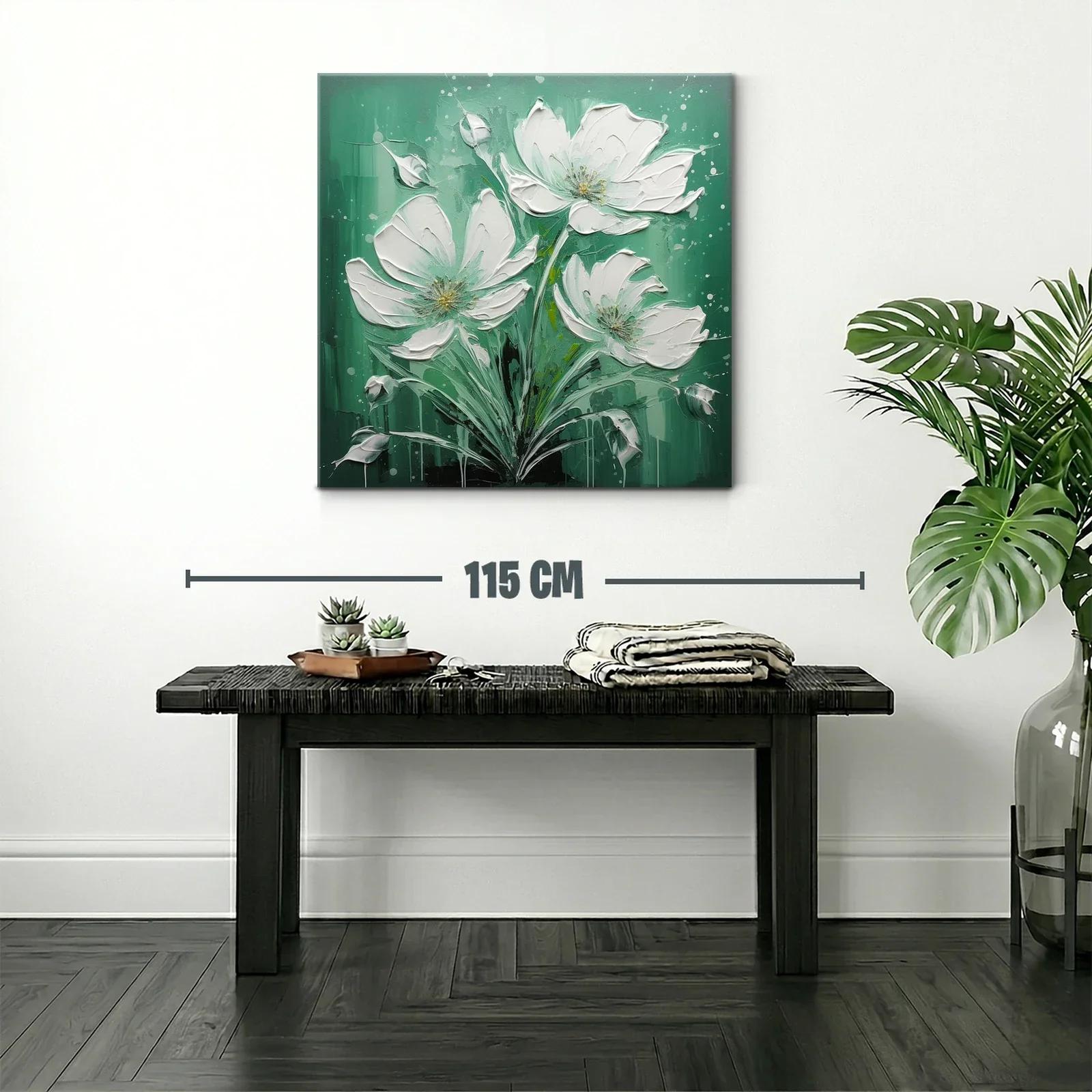 Cuadro con delicadas flores blancas en fondo verde — miniatura 2