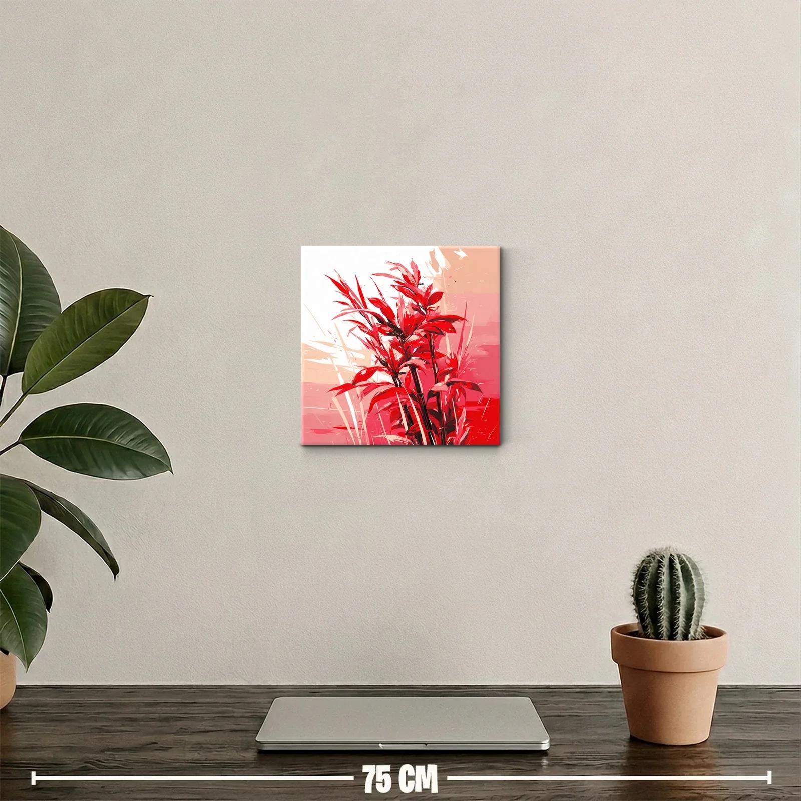 Cuadro decorativo con planta vibrante en tonos rojos — miniatura 2