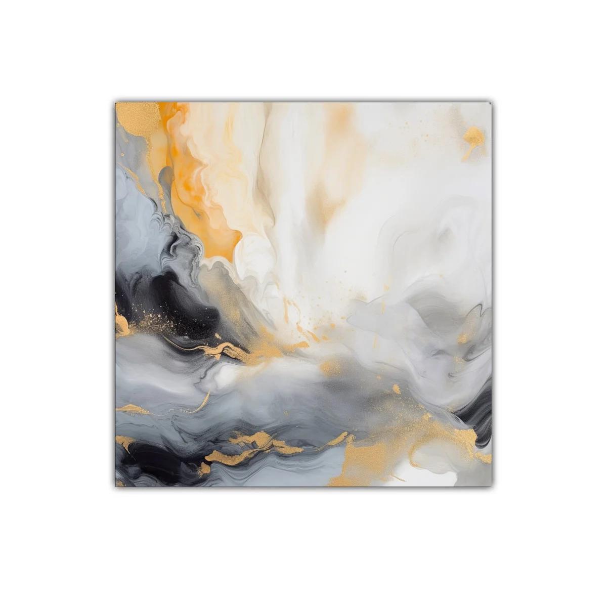 Cuadro abstracto en tonos grises dorados y cálidos