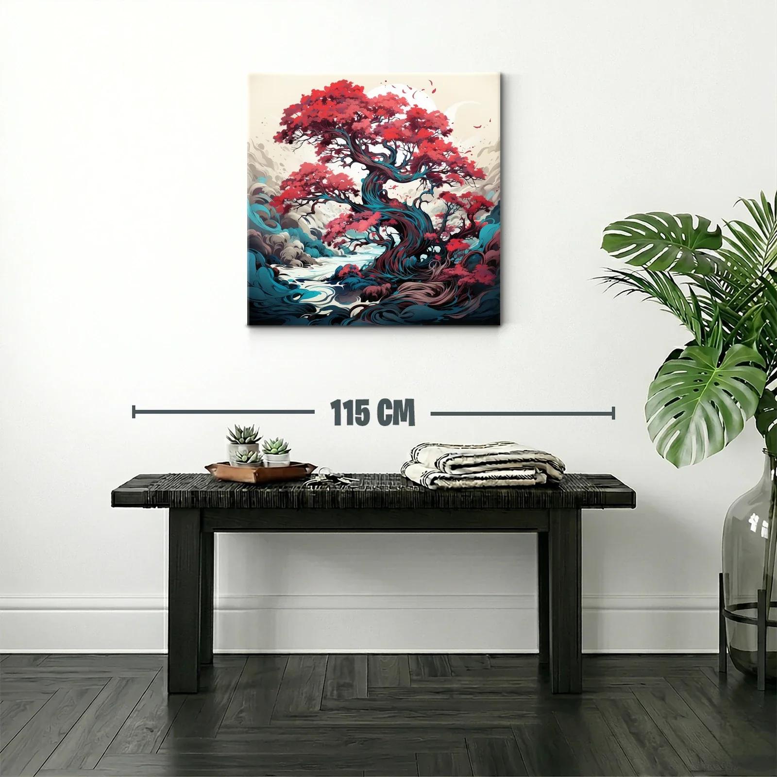 Árbol mágico con vibrantes hojas rojas y fondo onírico — miniatura 2