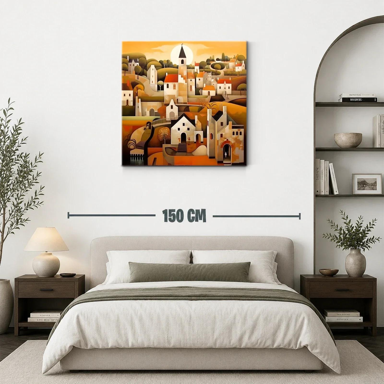 Paisaje urbano con casas y campanario al atardecer — miniatura 3