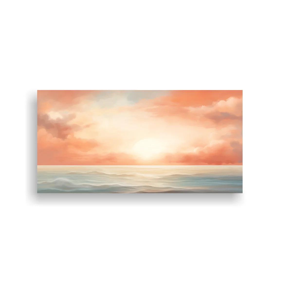 Cuadro atardecer sobre el mar con nubes rosadas y coral