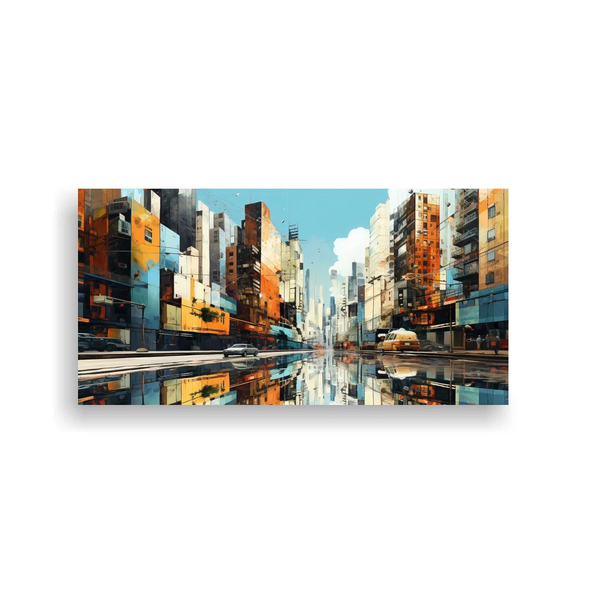 Cuadro calle urbana con rascacielos y reflejos — imagen principal