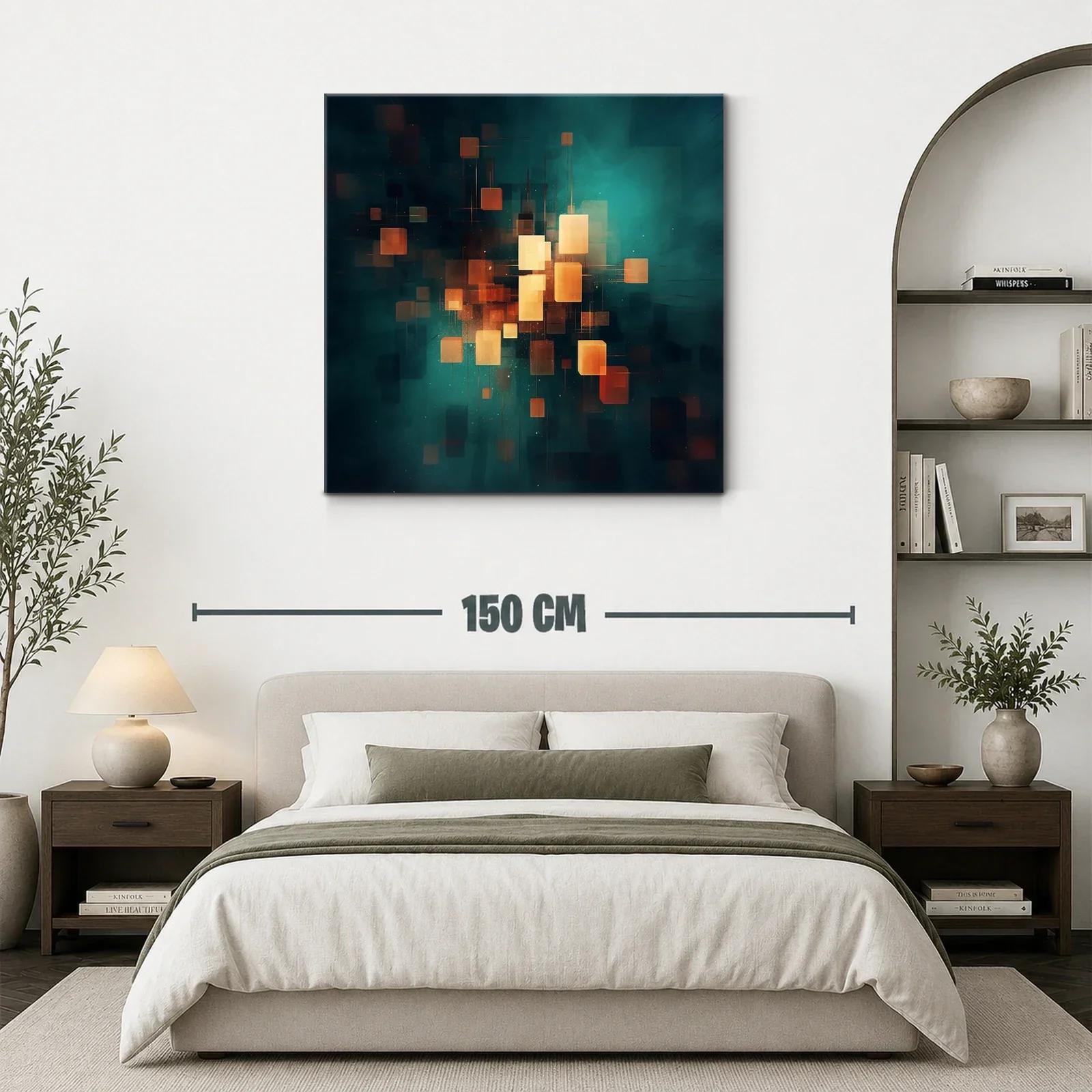 Cuadro abstracto con luces cálidas en fondo azul oscuro — miniatura 3