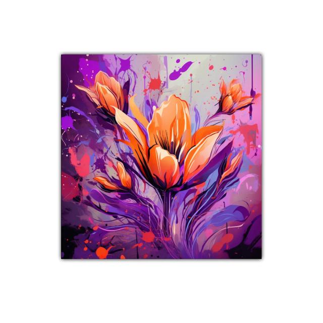 Flores vibrantes en tonos cálidos y morados intensos