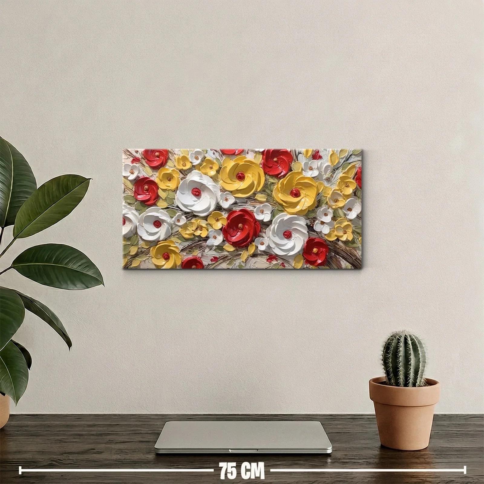 Cuadro de rosas rojas blancas y amarillas con pétalos texturizados — miniatura 2