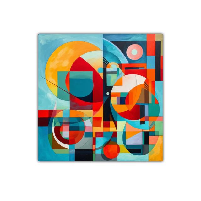 Cuadro decorativo con formas geométricas y colores vibrantes