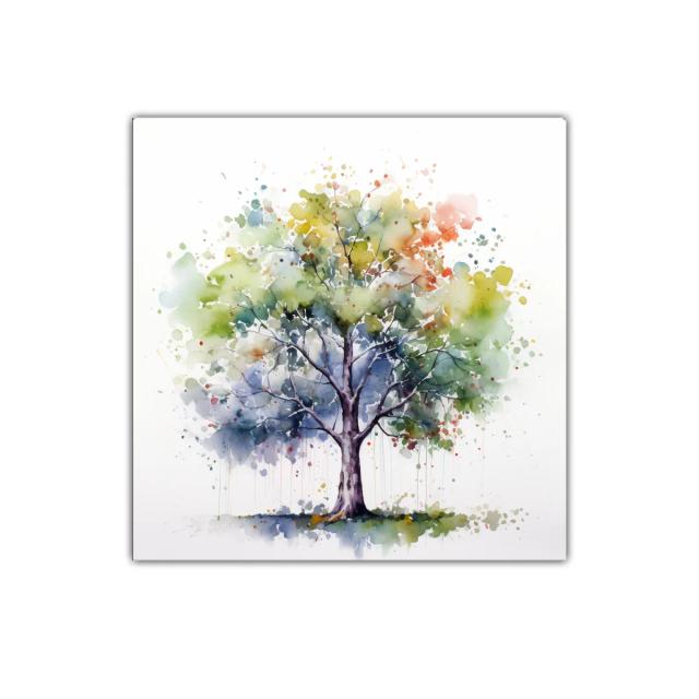 Cuadro decorativo con árbol colorido en acuarela moderna