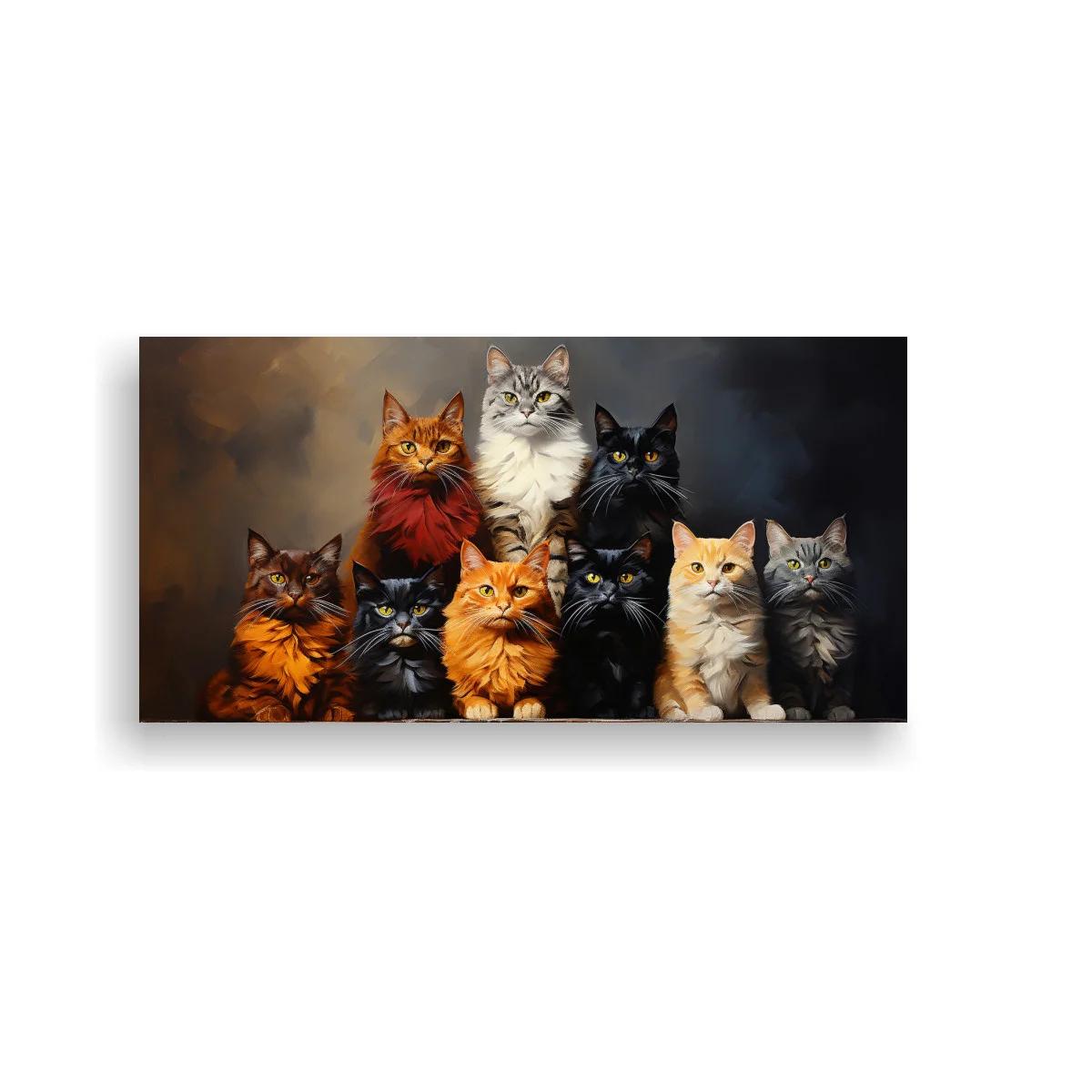 Cuadro grupo de gatos con fondo oscuro