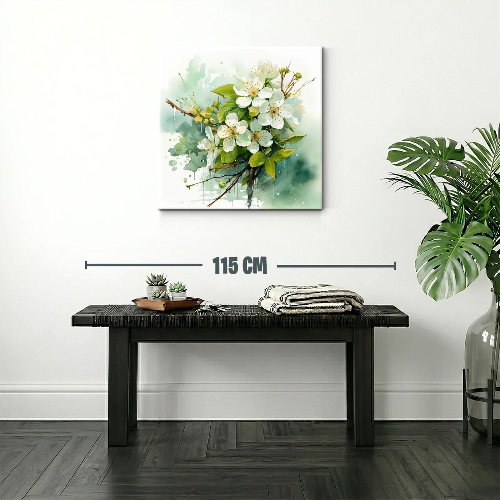 Cuadro con flores blancas y hojas verdes en composición delicada — miniatura 2