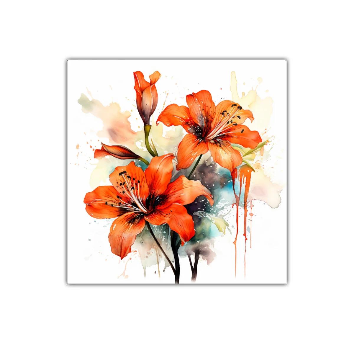 Cuadro decorativo con flores en tonos naranjas vibrantes — imagen principal