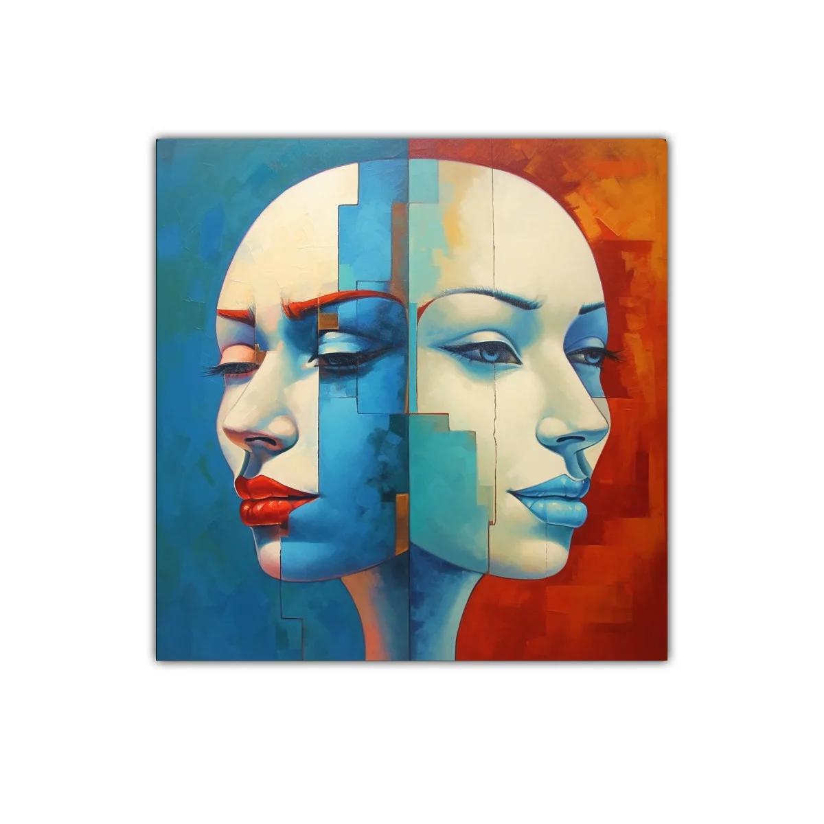 Retrato dual con contraste cálido y frío en tonos intensos
