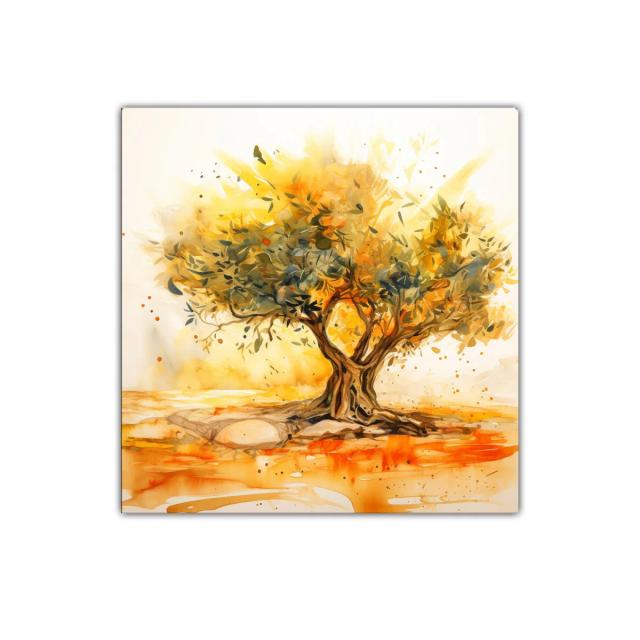 Cuadro decorativo árbol en tonos cálidos y dorados