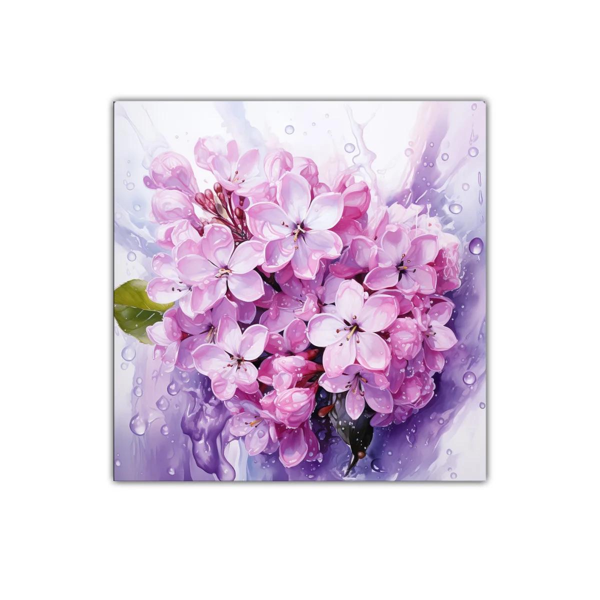 Cuadro decorativo con flores lilas y gotas de agua — imagen principal