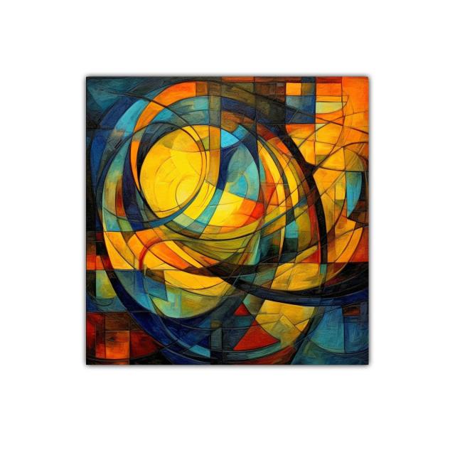 Cuadro abstracto con formas circulares y paleta cálida