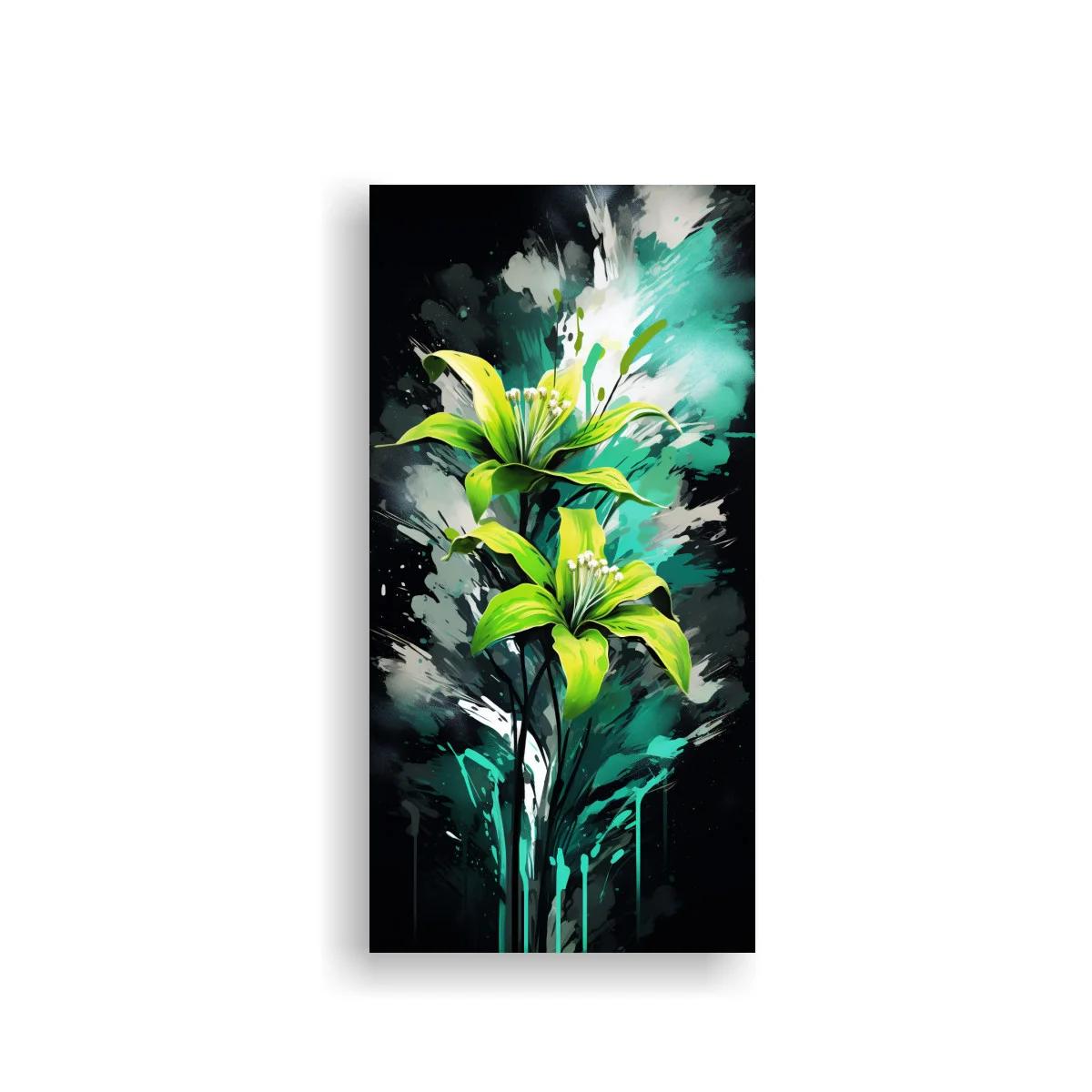 Cuadro lirio amarillo con fondo turquesa y blanco — imagen principal