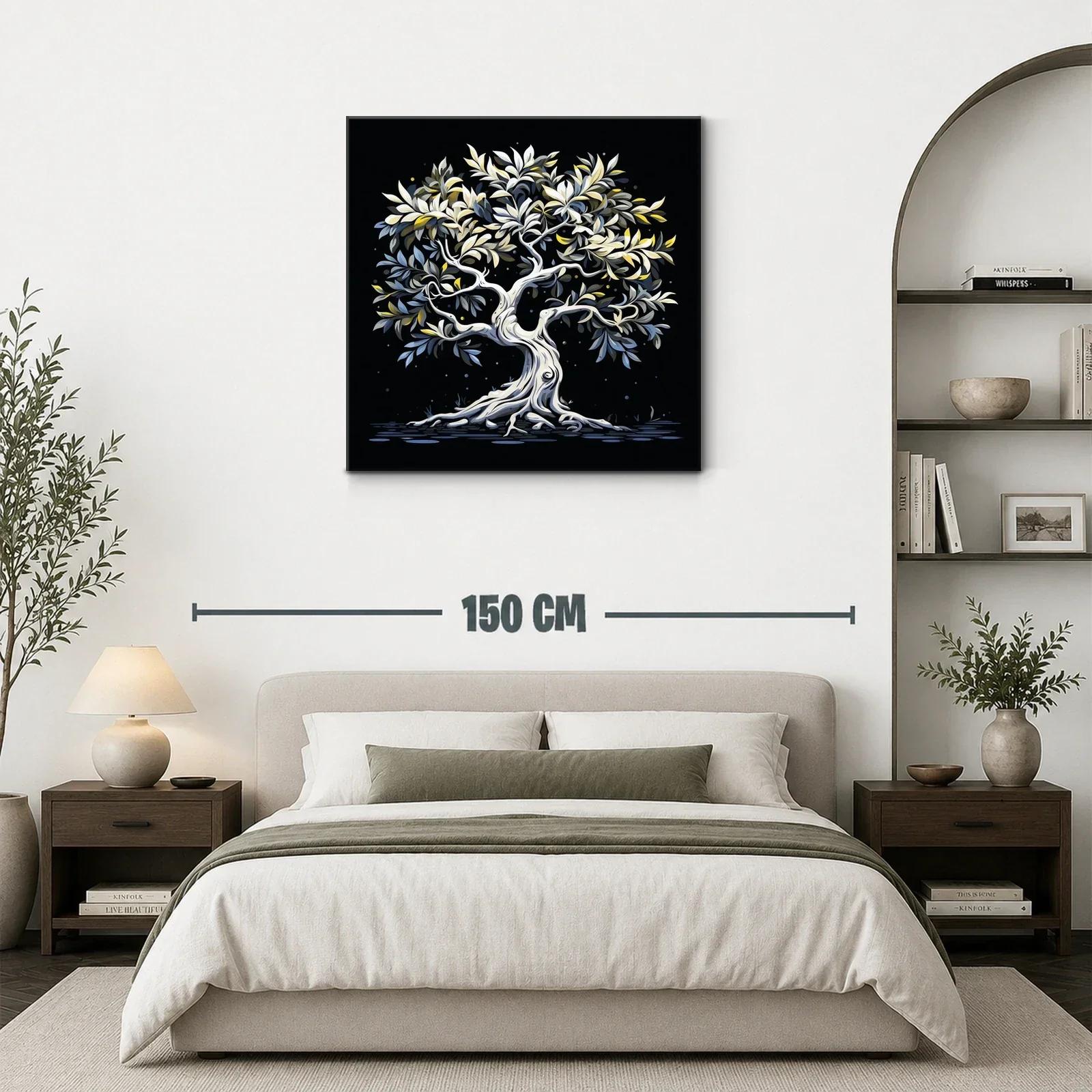 Árbol estilizado con hojas en tonos suaves sobre fondo oscuro — miniatura 3