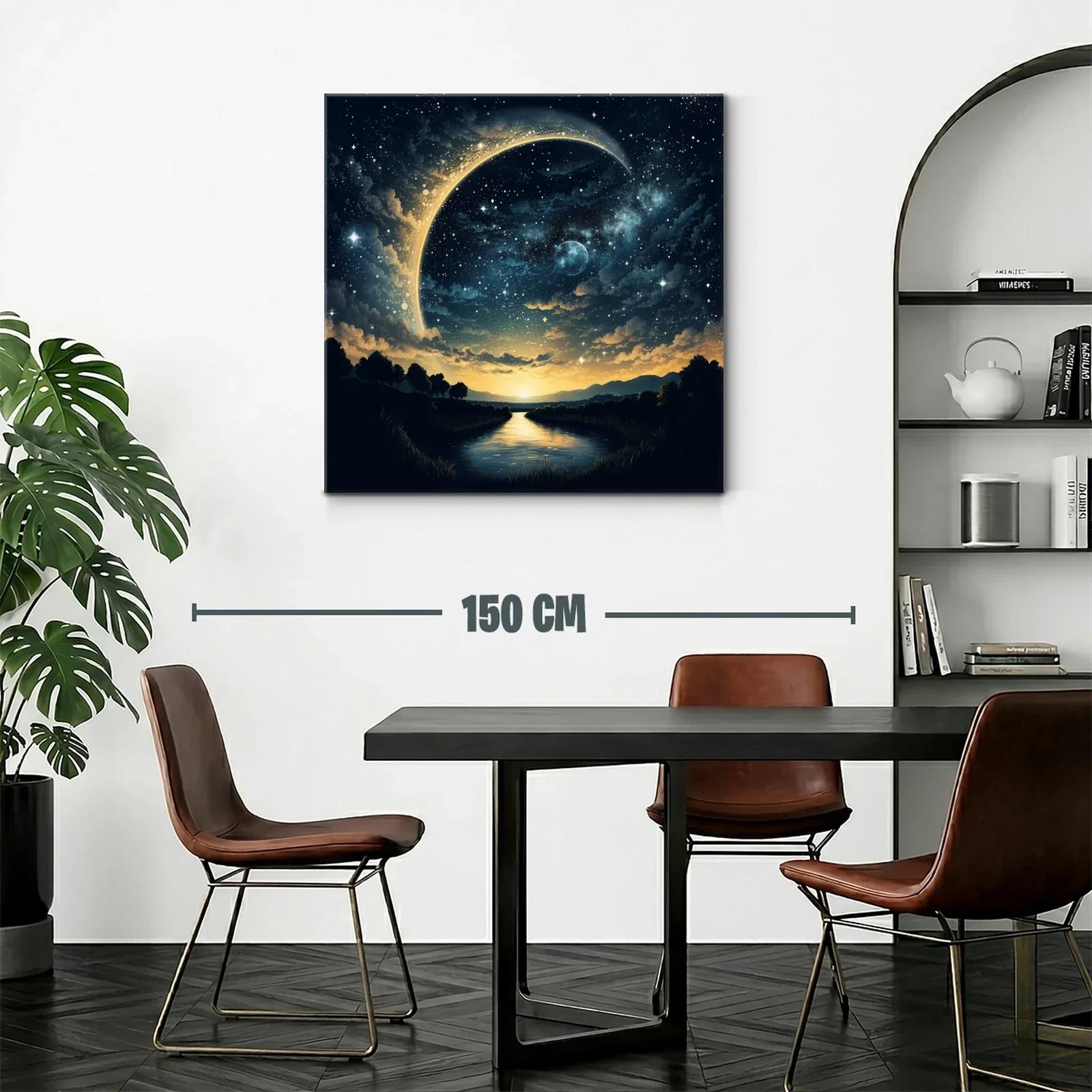 Paisaje nocturno con luna creciente y cielo estrellado — miniatura 2